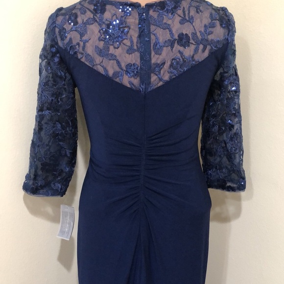 NWT Alex Evenings Formal Maxi Dress Size 6 Navy Blue Knotted Embroidered Gown - Picture 9 of 15